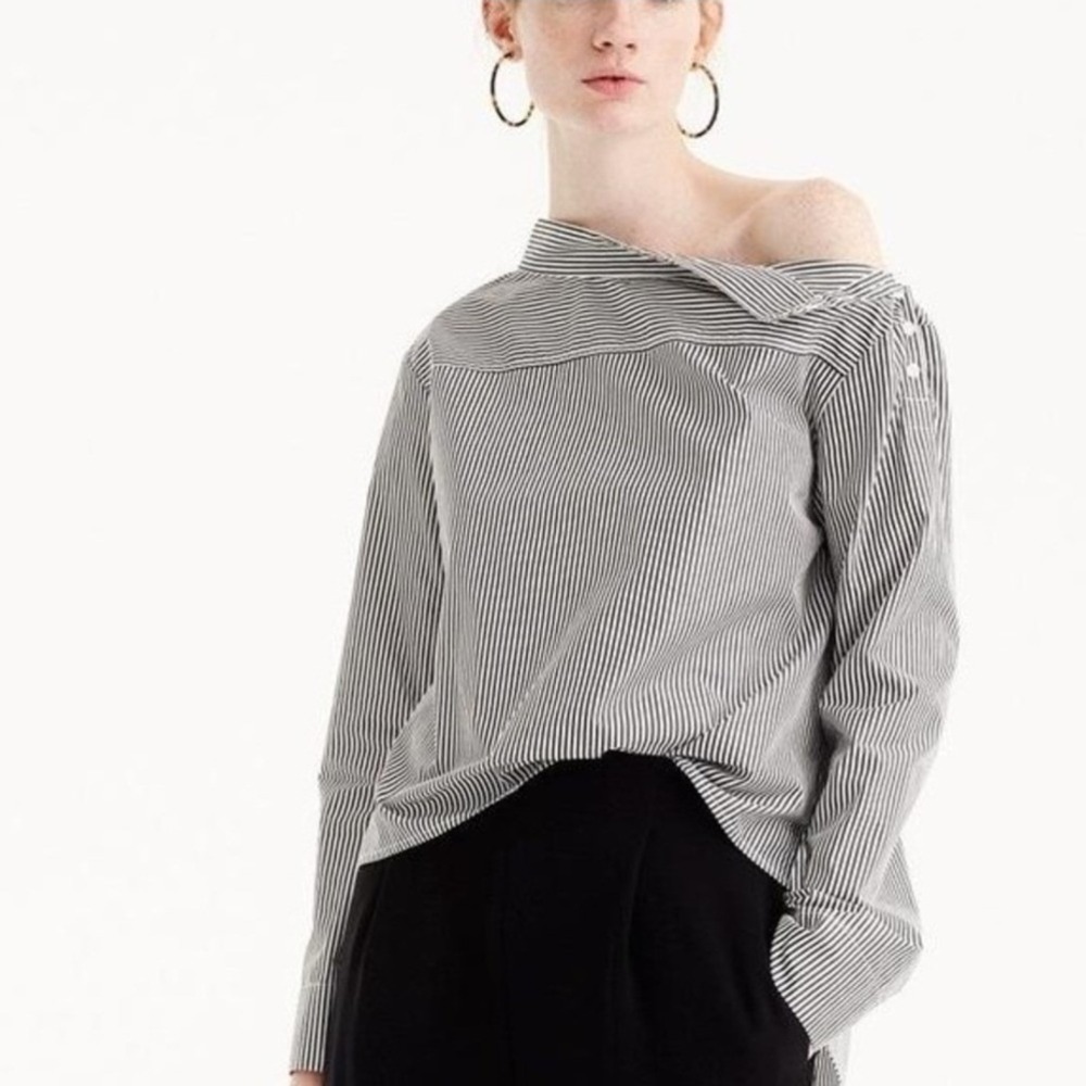 J.Crew Womens Striped Off-the-Shoulder Tunic Top Black White AG686‎ Size 4 NWT